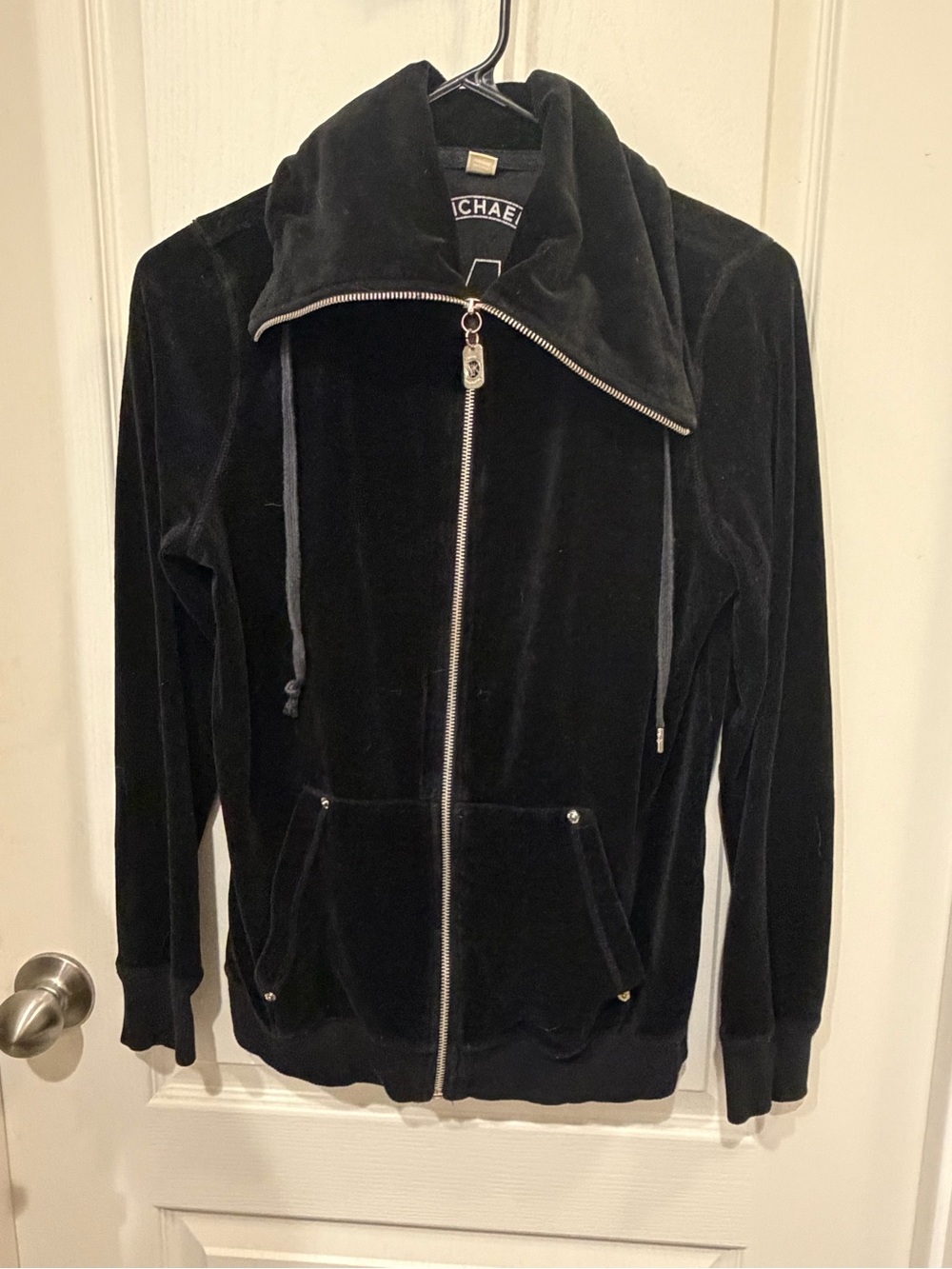 Michael Kors Black Velour Zip Hoodie Jacket
